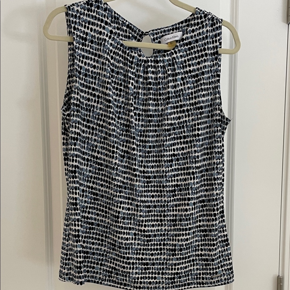 Calvin Klein Black & White and slate blue Dot-Print Sleeveless top